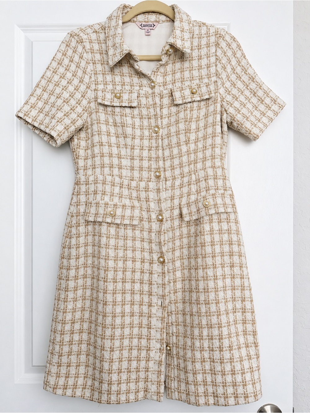 Nanette Lepore Beige and Cream Tweed Mini Dress Size 2/4